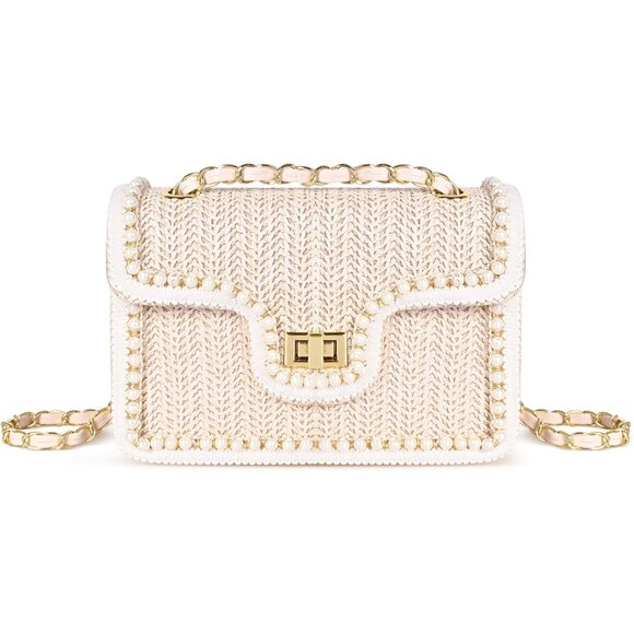 Straw Crossbody Bag for Women Summer Pearl Woven Shoulder Handbag Small Lightwei - Picture 1 of 7